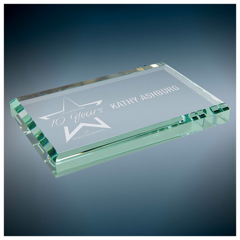 4" x 2 1/2" x 1/2" Jade Glass Paperweight Award