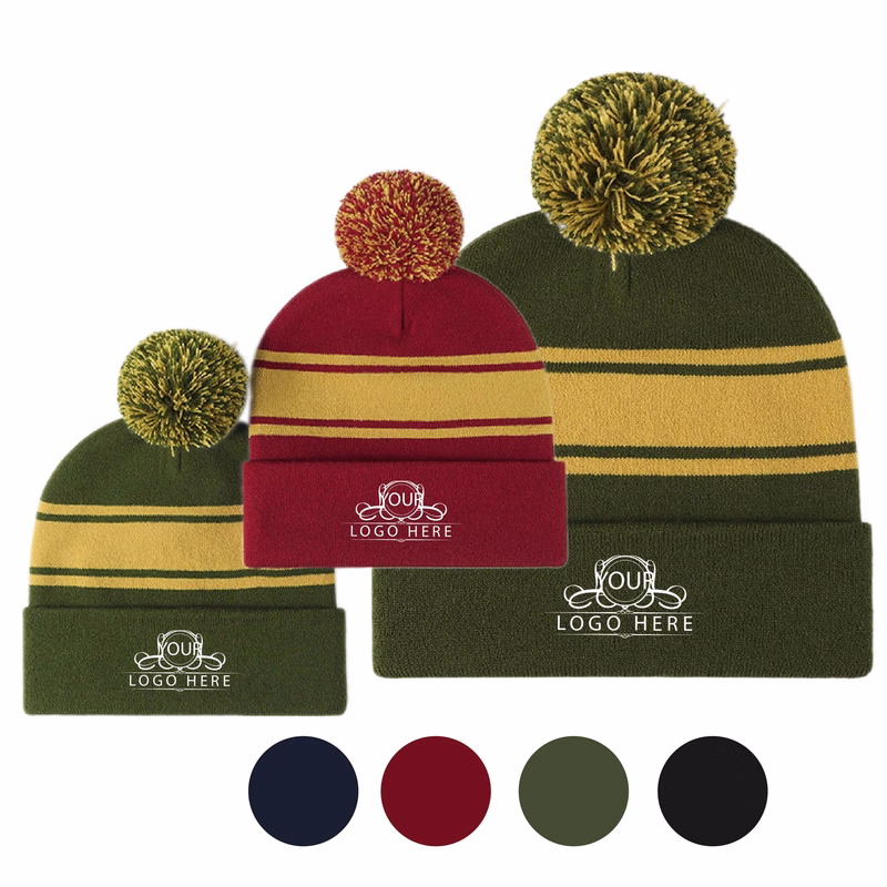 Knit Beanie Cuffed w/Pom Pom