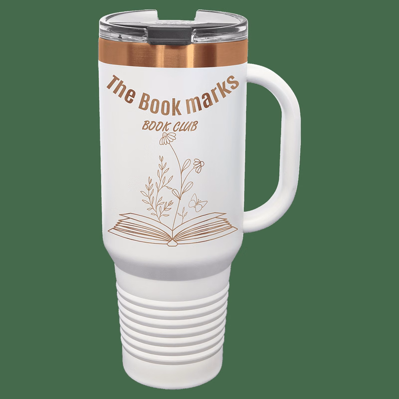 Polar Camel 40 oz. White/Rose Gold ION-Plated Travel Mug with Handle, Straw Included
