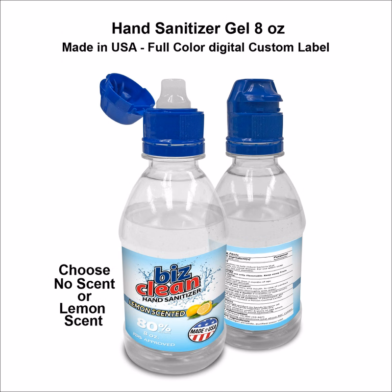 Hand Sanitizer Gel US Made Custom Label 8 oz