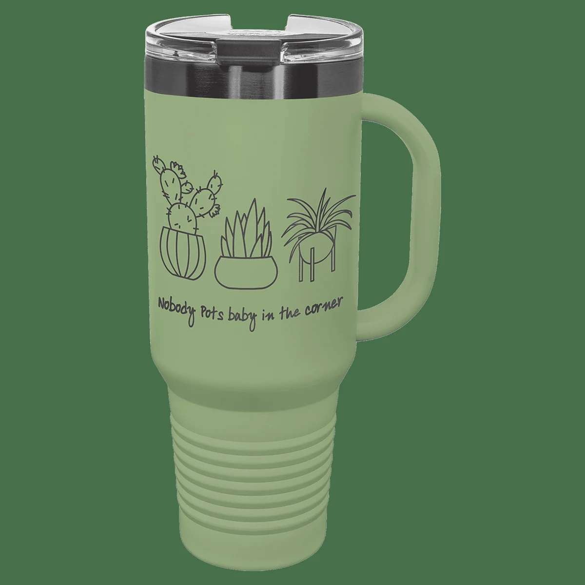 Polar Camel 40 oz. Summer Sage/Ghost Black ION-Plated Travel Mug with Handle, Straw Included 1