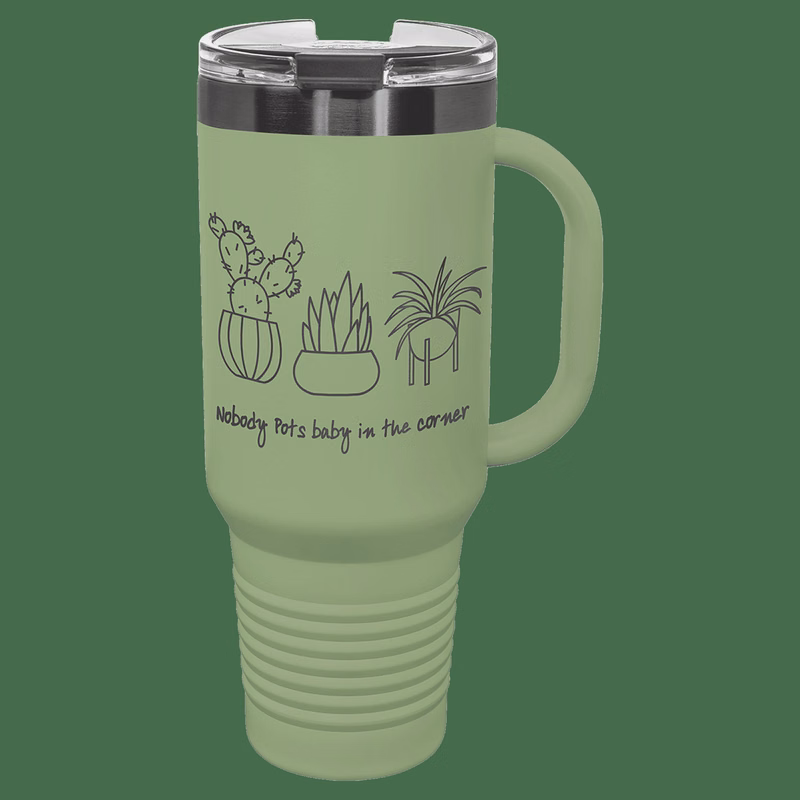Polar Camel 40 oz. Summer Sage/Ghost Black ION-Plated Travel Mug with Handle, Straw Included