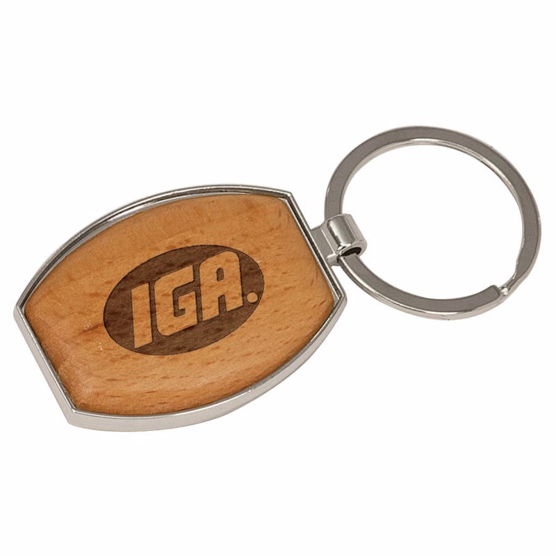 1 1/2" x 1 15/16" Wood/Silver Oval Keychain