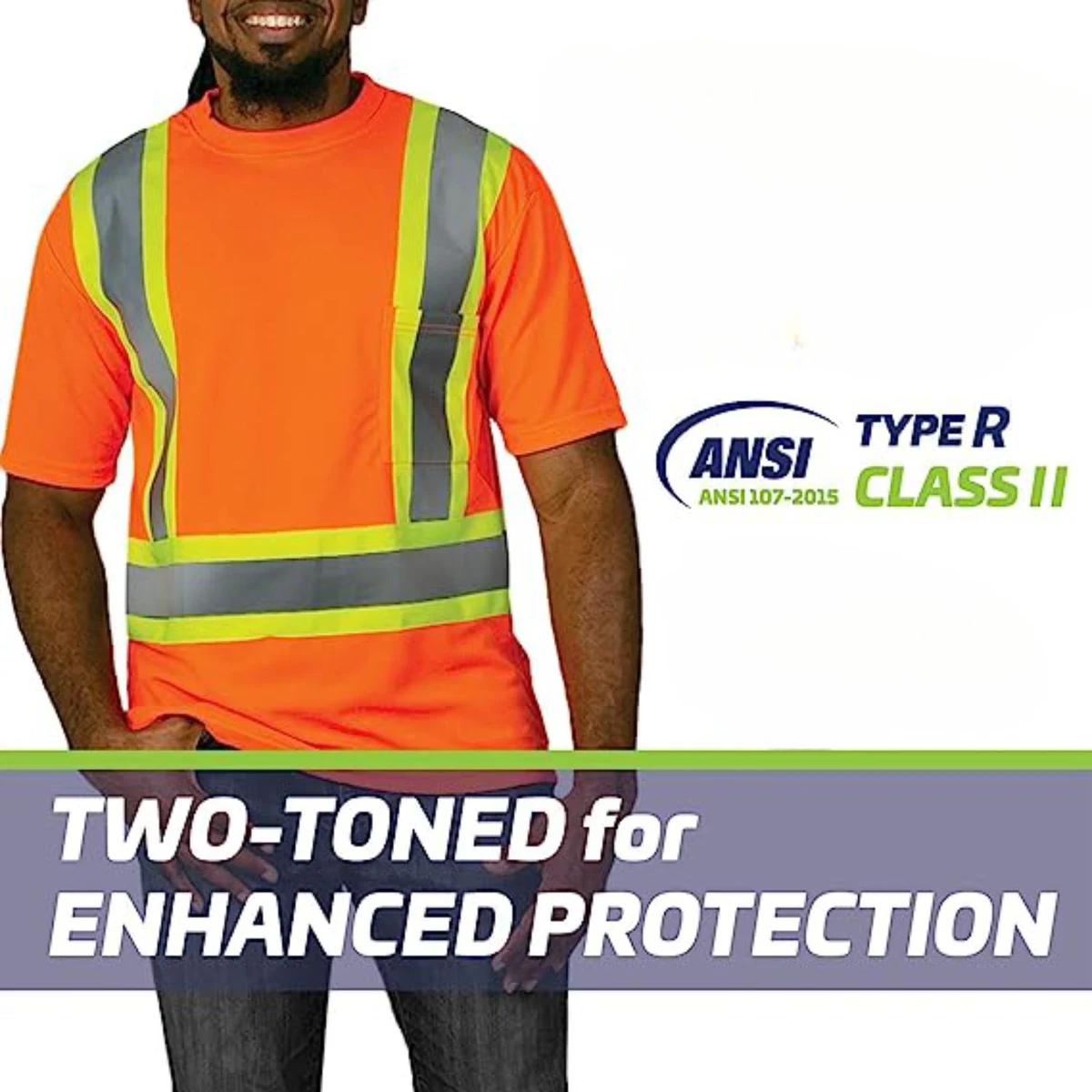 3.8 oz. Polyester Class 2 Two Tone Reflective Tape Crossback Safety Tee Shirt with Pocket 1