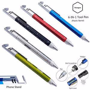 Plastic Barrel 6 In 1 Tool Pen Phone Stand