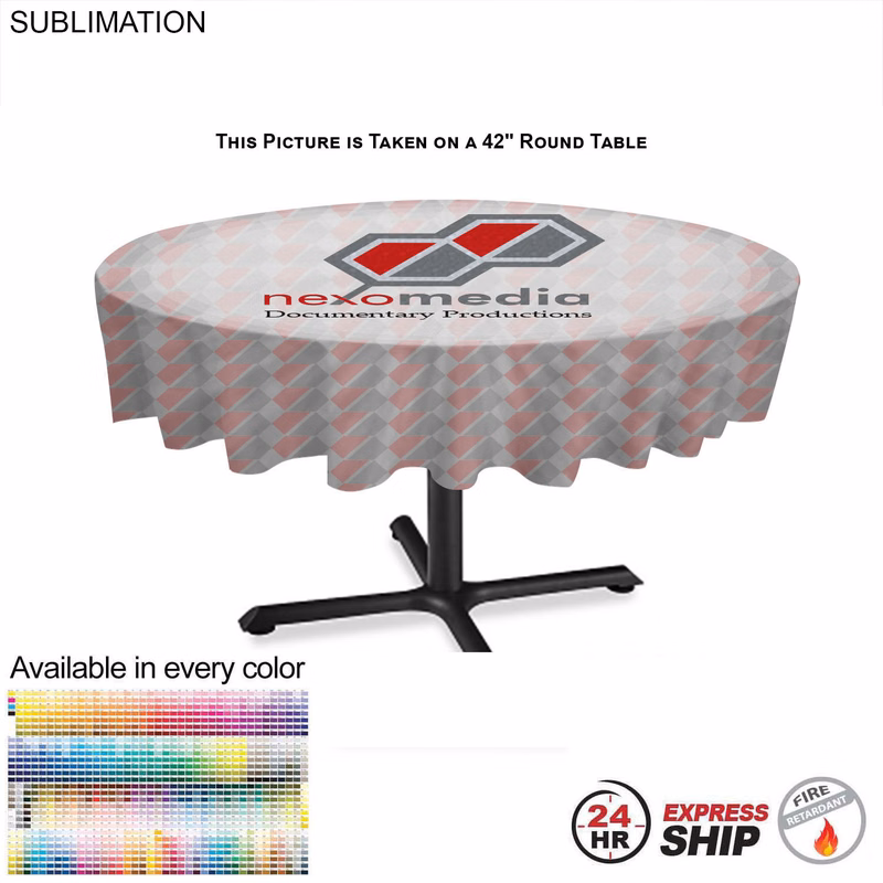 24Hr Express Ship - Sublimated Round Table cloth, 60" Diameter, Covers tables 55" round or smaller