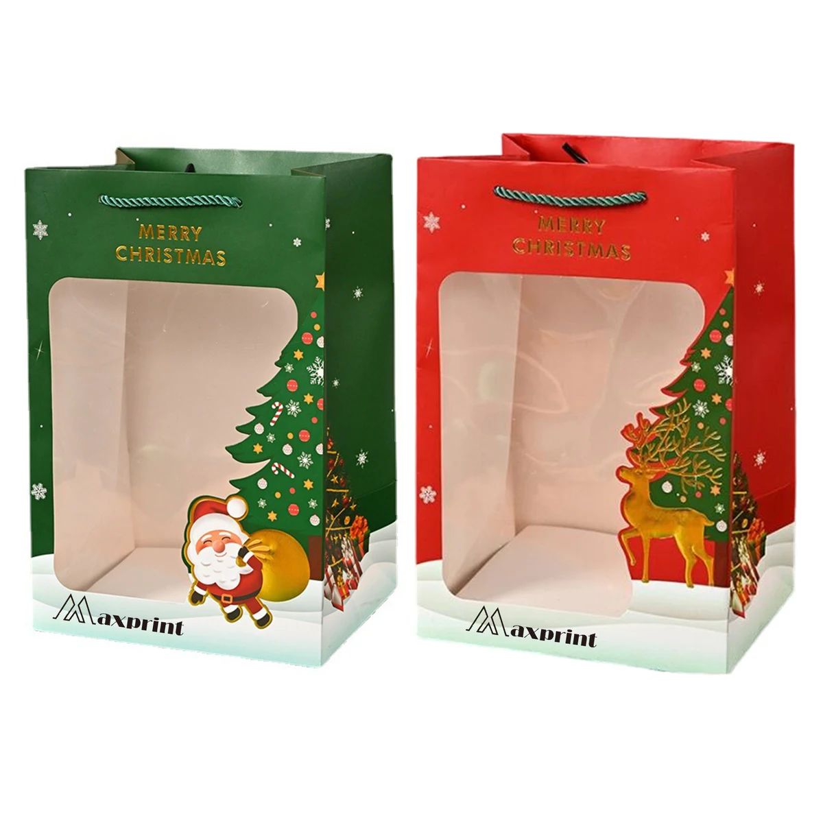 Christmas Kraft Paper Gift Bags With Window 1
