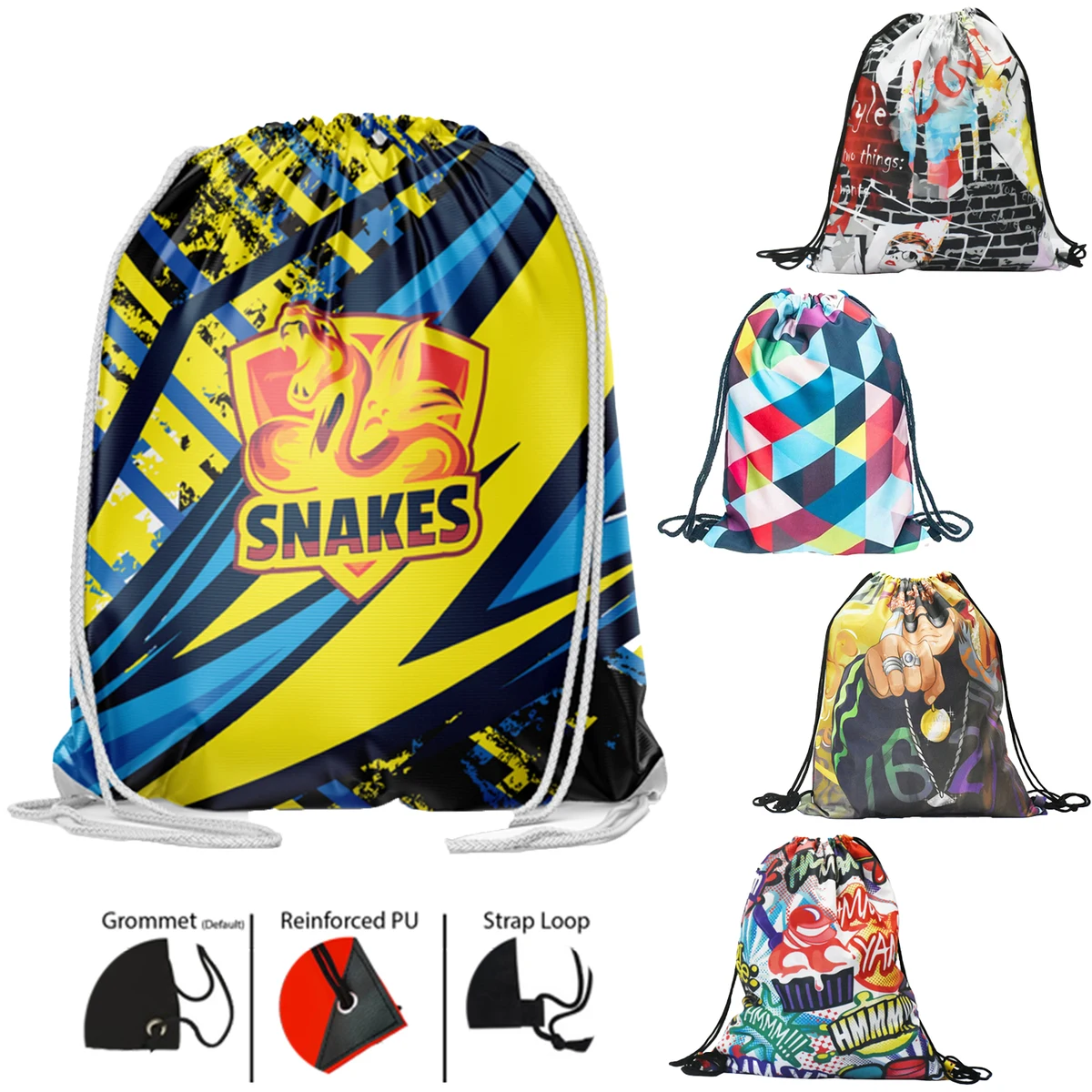 Premium 210D Sublimated Drawstring Cinch Up Backpack (15" x 18") 1