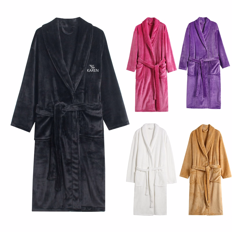 Solid-Color Flannel Kimono Bathrobe
