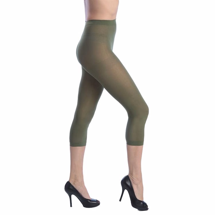 Women's Opaque Footless Capri Tights - Olive Queen Size
