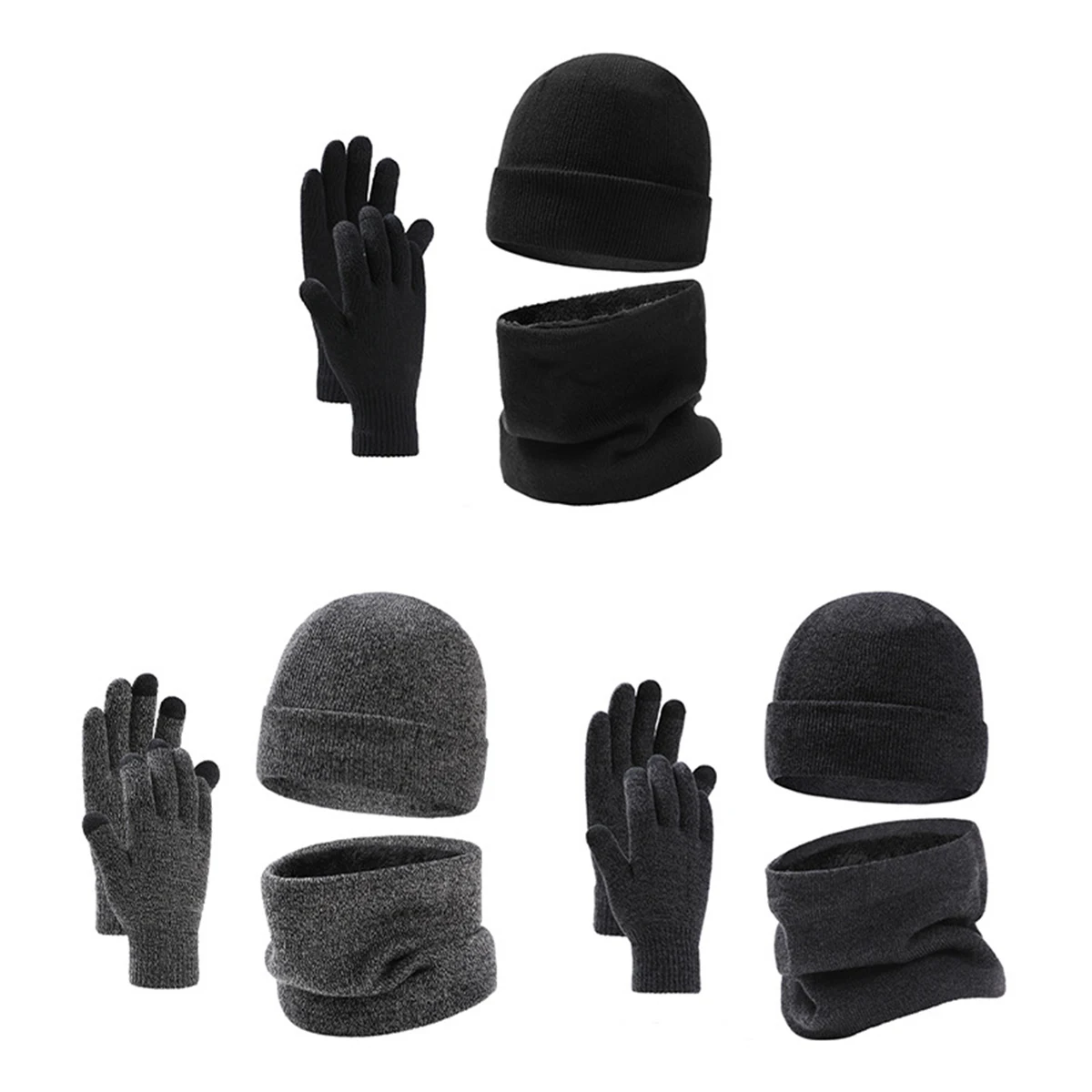 3 Pcs Hat Scarf Gloves Beanie Set 1