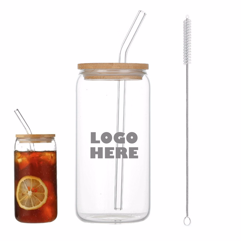 Glass with Bamboo Lid and Straw 16oz
