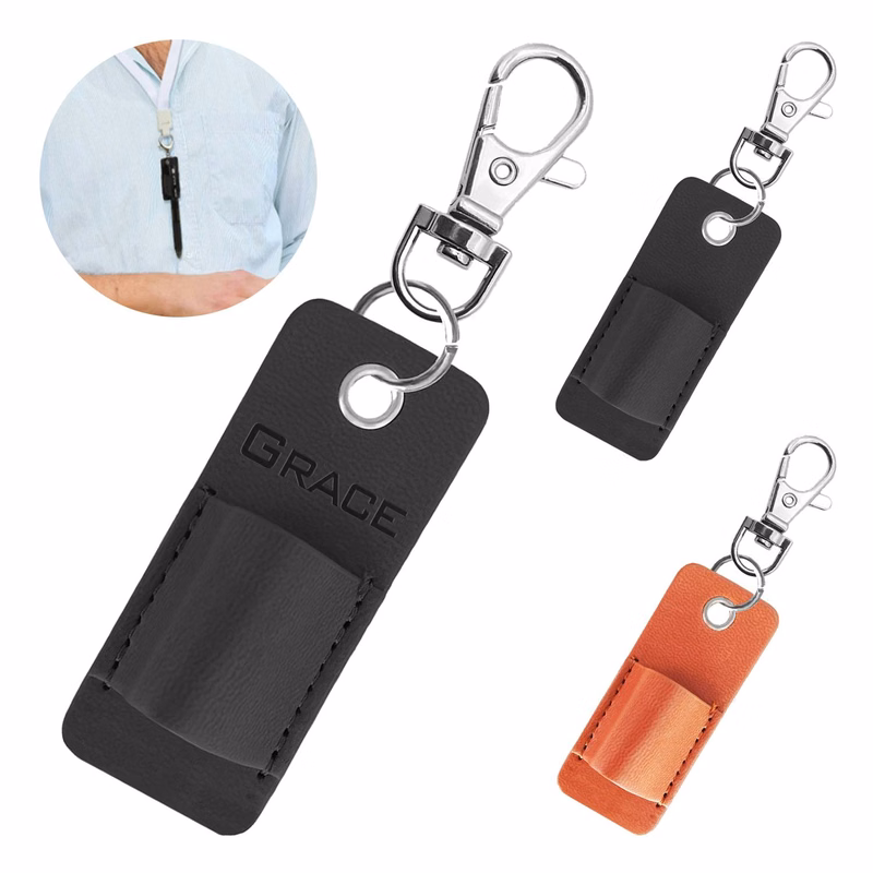 Portable PU Leather Pen Case with Lobster-Claw Clip