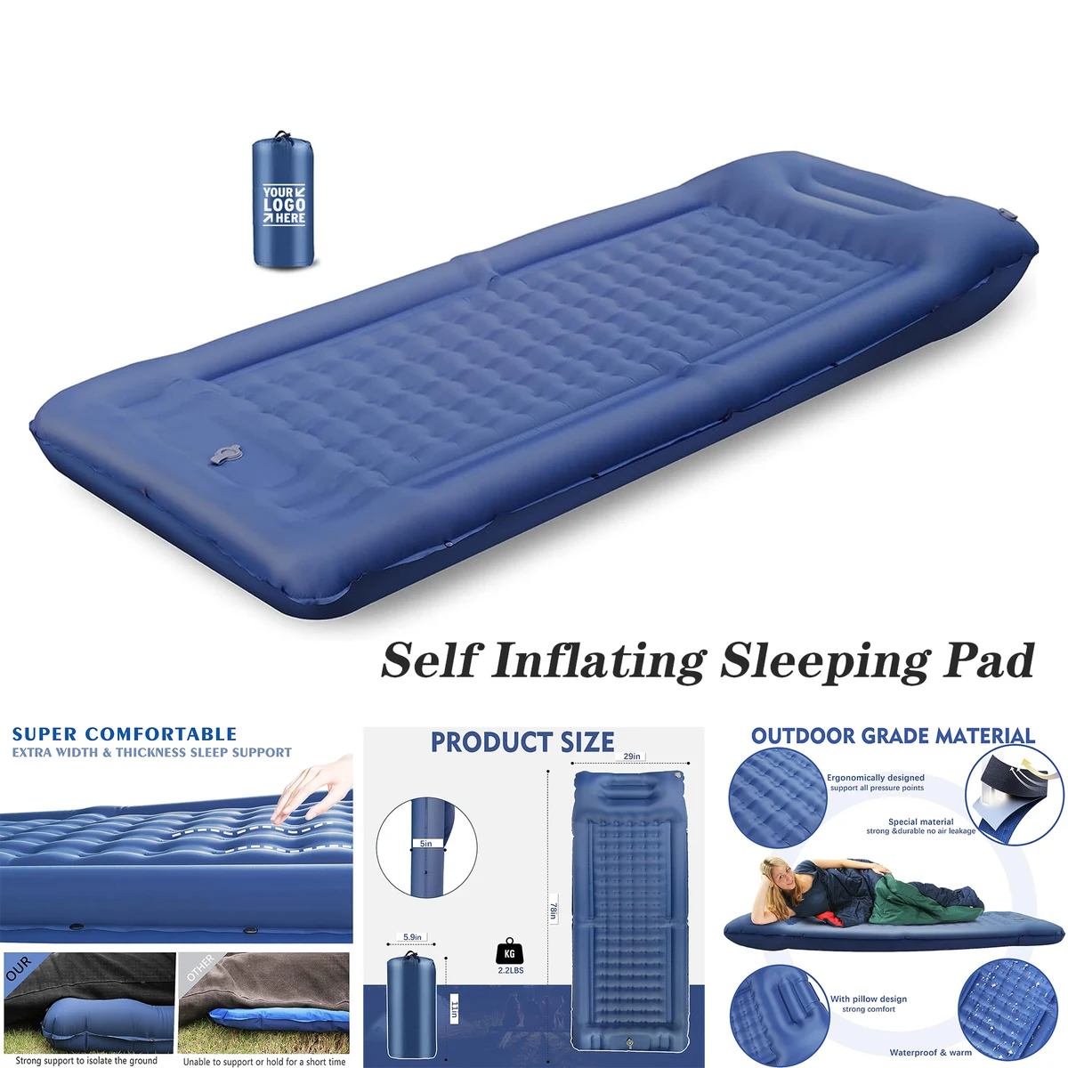 Built-in Pump Self Inflating Thick 5 Inch Ultralight Camping Sleeping Pad 1