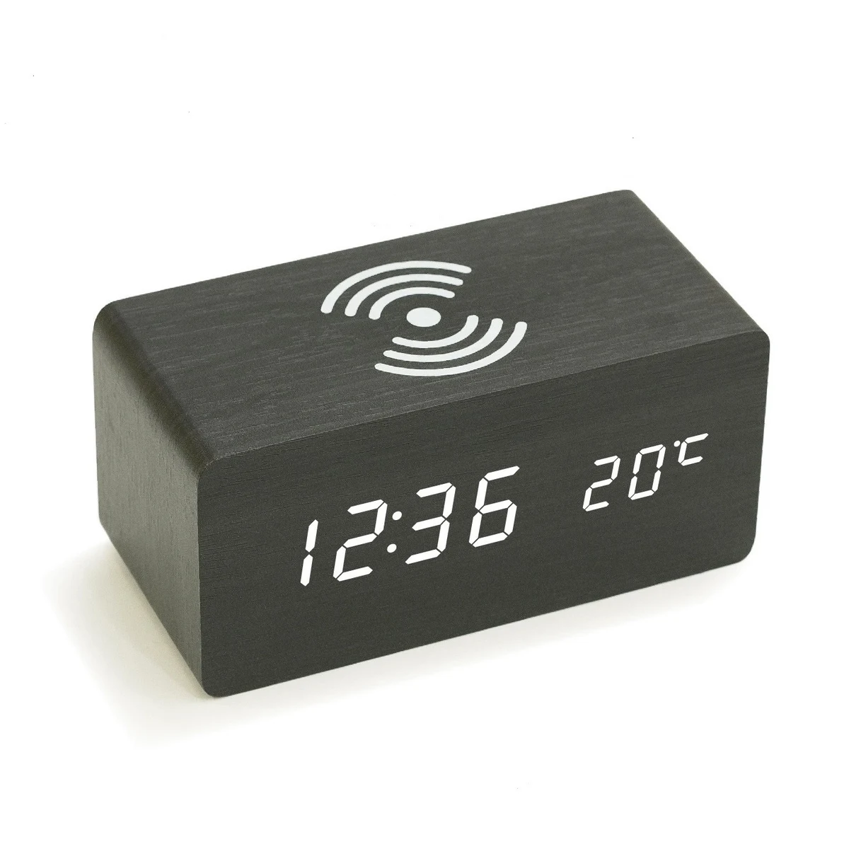 Wooden Alarm Clock with Wireless Charging 1