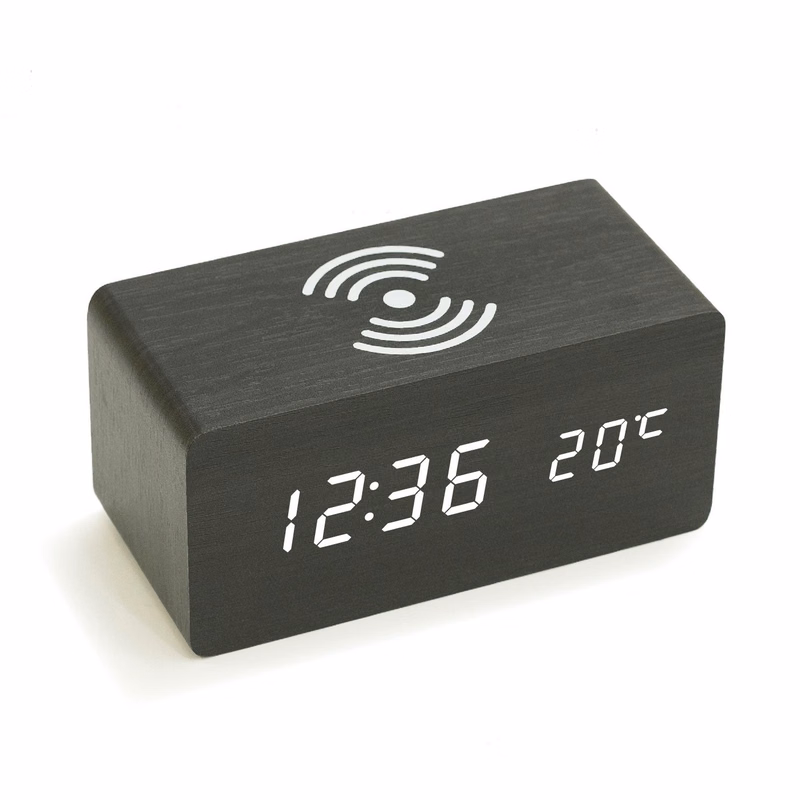Wooden Alarm Clock with Wireless Charging
