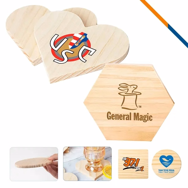 Custom Natural Wood Coaster Set with Eco-Friendly Design — Bar & Hospitality Gift