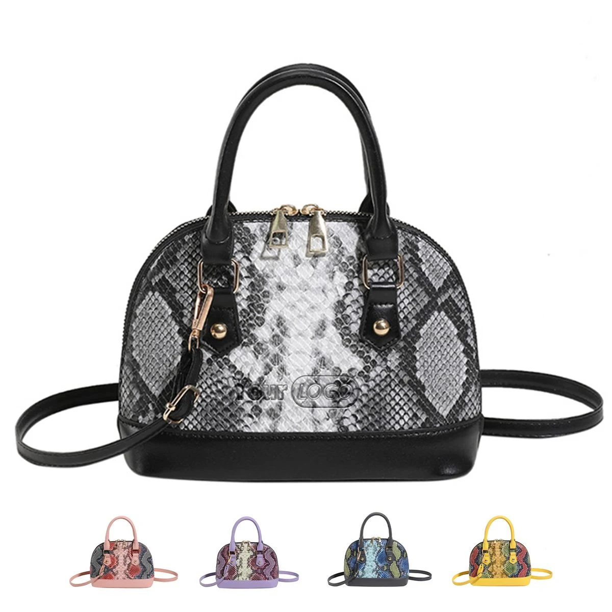 PU Contrasting snakeskin one-shoulder cross-body bag 1