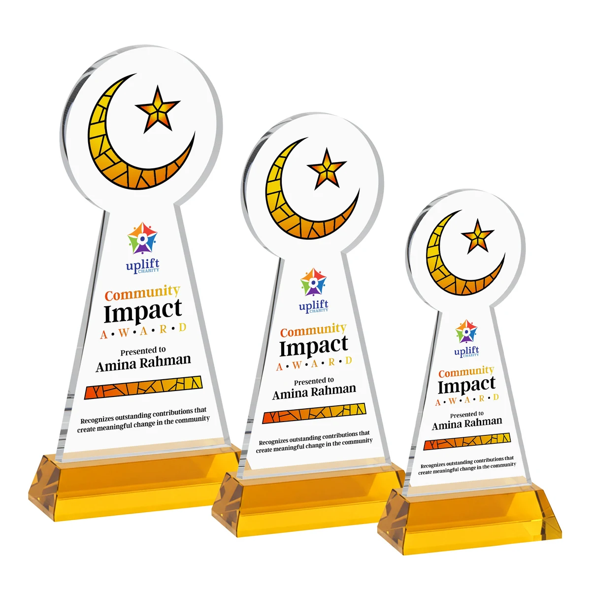 Crescent & Star VividPrint™ Award on Hartford Base - Amber 1