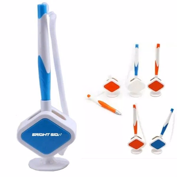 Plastic Desk Pen With Stand And Spiral Chain