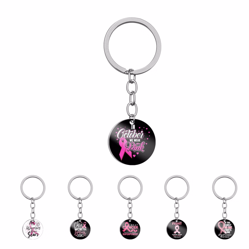 Breast Cancer Awareness Round Keychain (direct import)