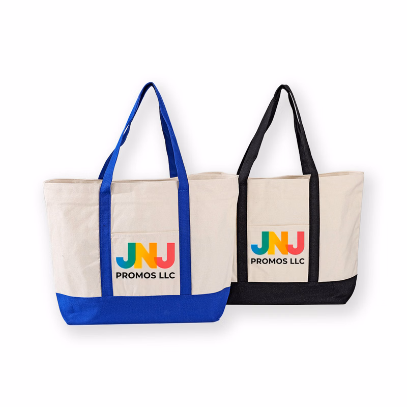 12 oz. Cotton Canvas Boat Tote Bags Front Pocket W/ Gusset