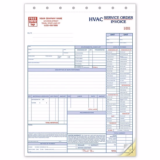 HVAC service orders / invoices
