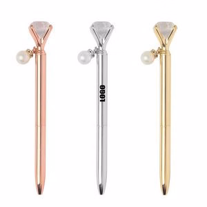 Diamond Top Pearl Pendant Metal Pen
