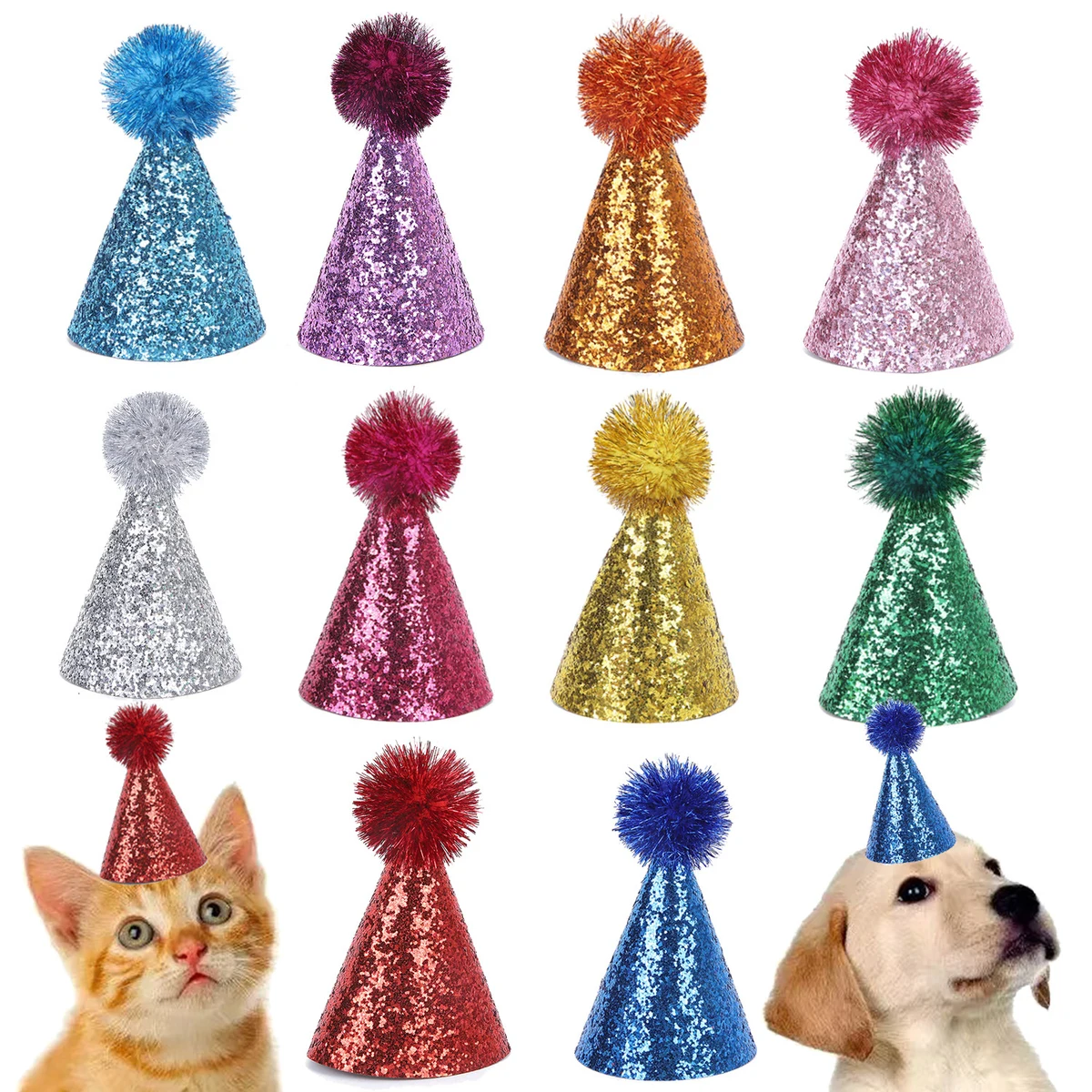 Little Party Hats with Pom Poms for Stuffed Animals Figures 1