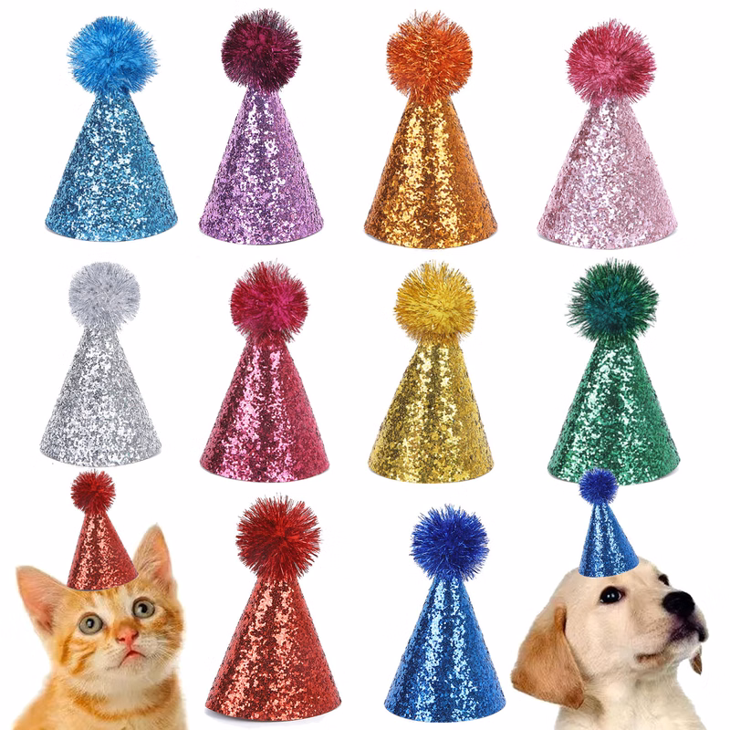 Little Party Hats with Pom Poms for Stuffed Animals Figures