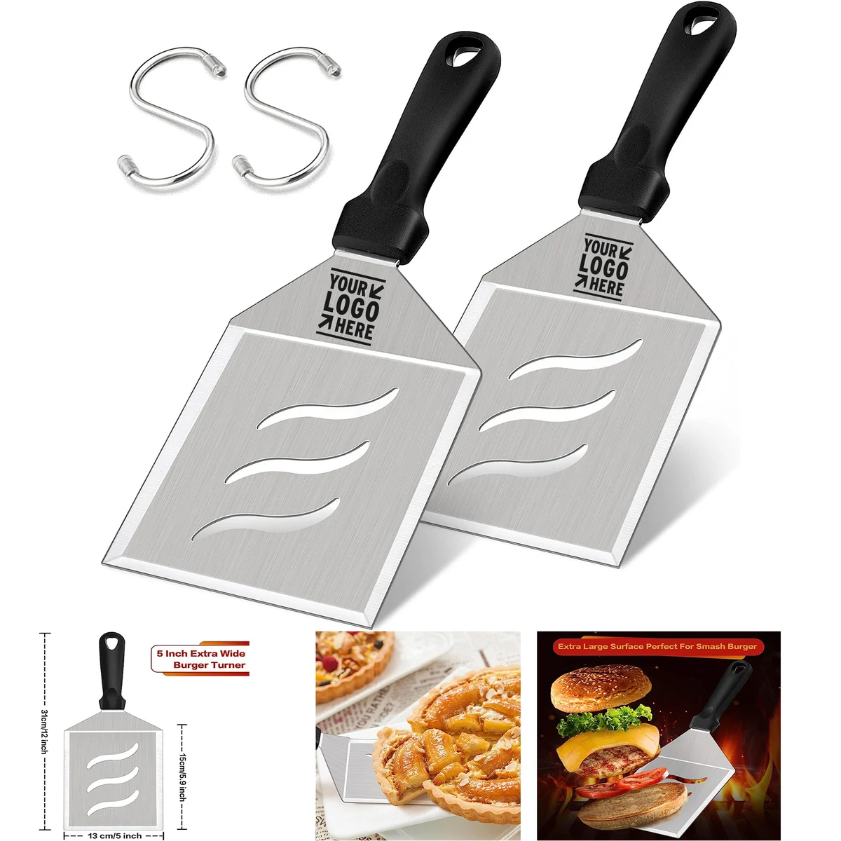 5" Wide Large Perforated Grill Spatula Stainless Steel Hamburger Turner Pancake Flipper 1