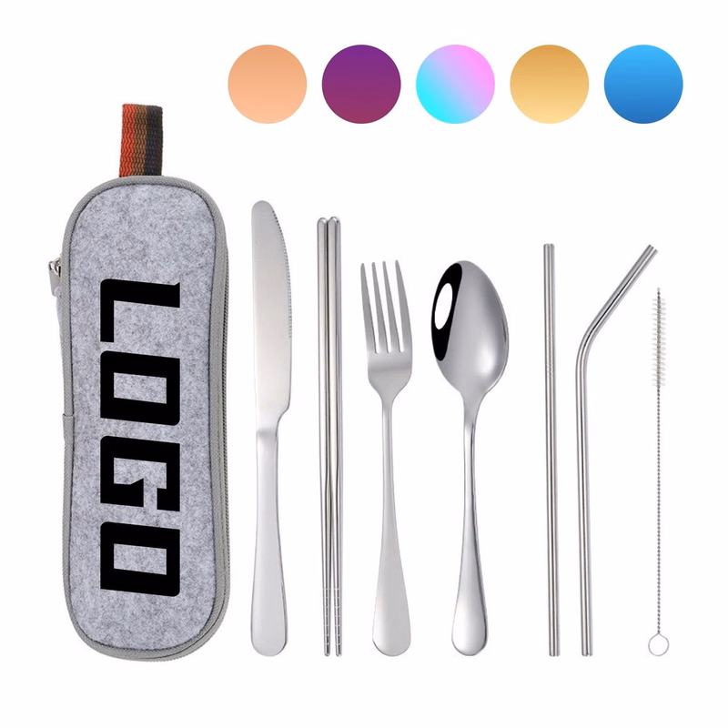 Reusable Eco Friendly Camping Utensil Kit with Metal Straw