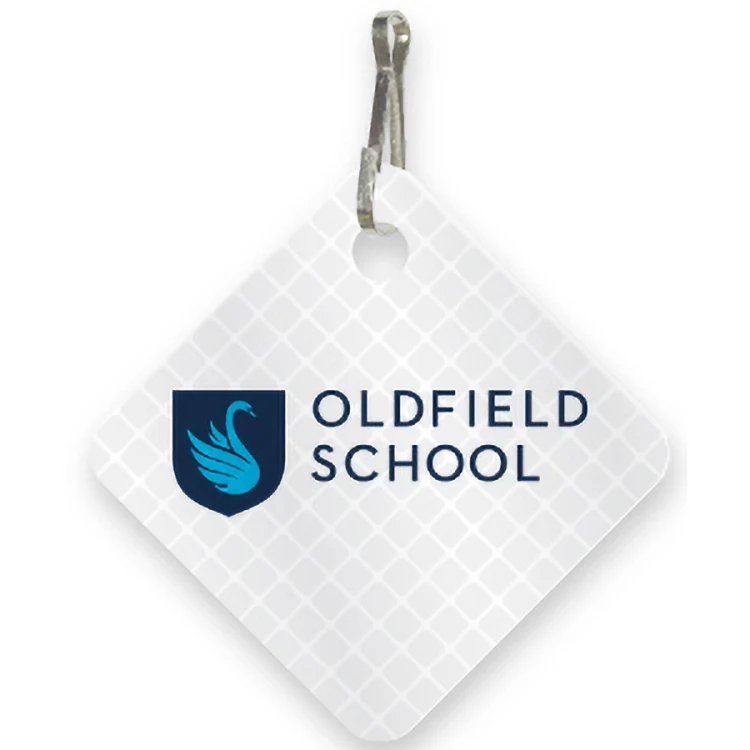 Ultra Reflective White Bag Tag Diamond shape 2" x 2", Screen-printed 1