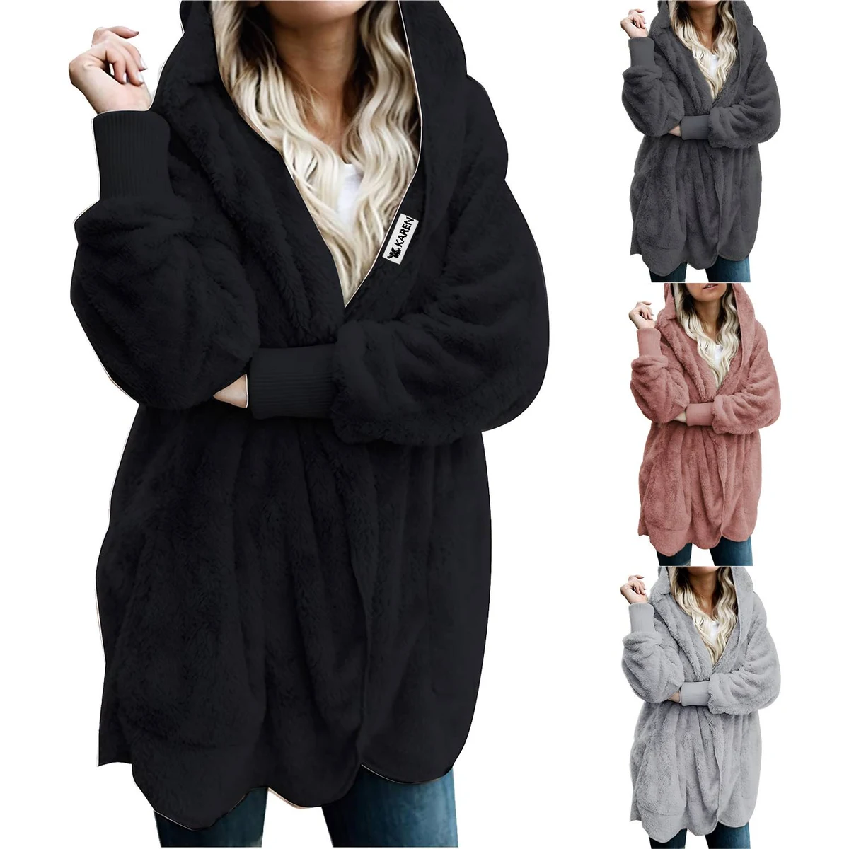 Women's Solid Color Fleece Warm Cardigan Coat 1