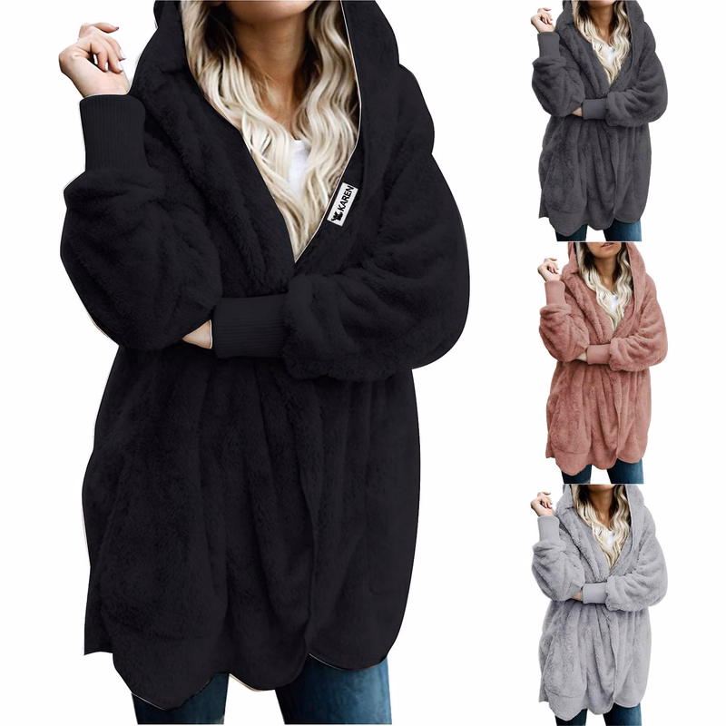 Women's Solid Color Fleece Warm Cardigan Coat