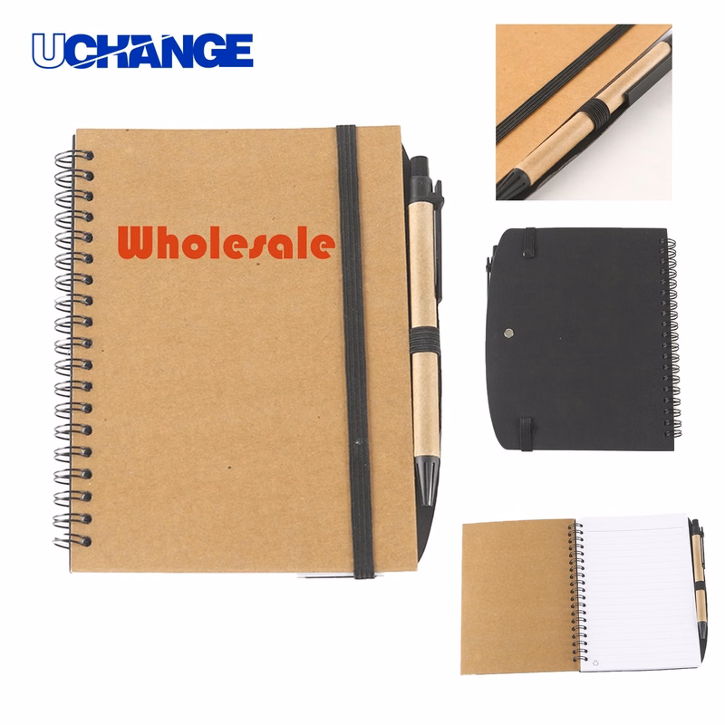 Kraft Cover Spiral Notebook Journal Set with Pen
