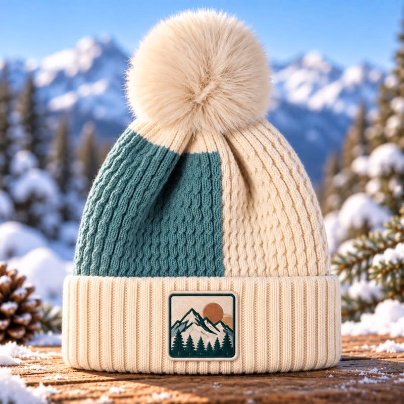 Colorblock Pom Beanie