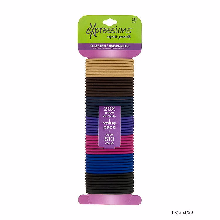 Basic Hair Elastics - 50 Pack Assorted Colors