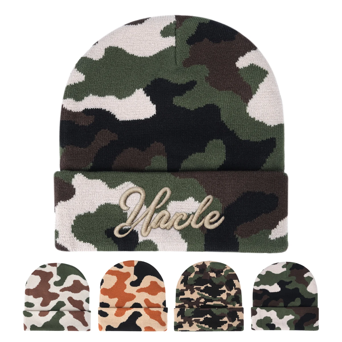 Unisex Camouflage Cuffed Knit Beanie 1