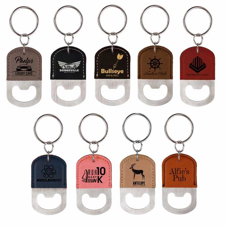 Sleek Round-Top Leatherette Bottle Opener Keychain