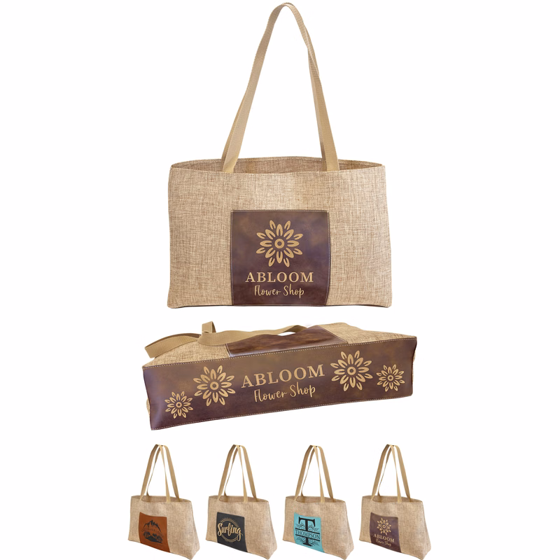 19" x 12" Burlap Bags with Leatherette Pocket