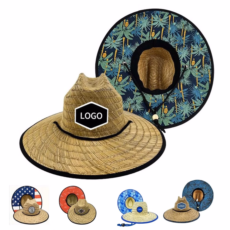 Summer Wide Brim Straw Woven Fisherman Hat With Woven Patch
