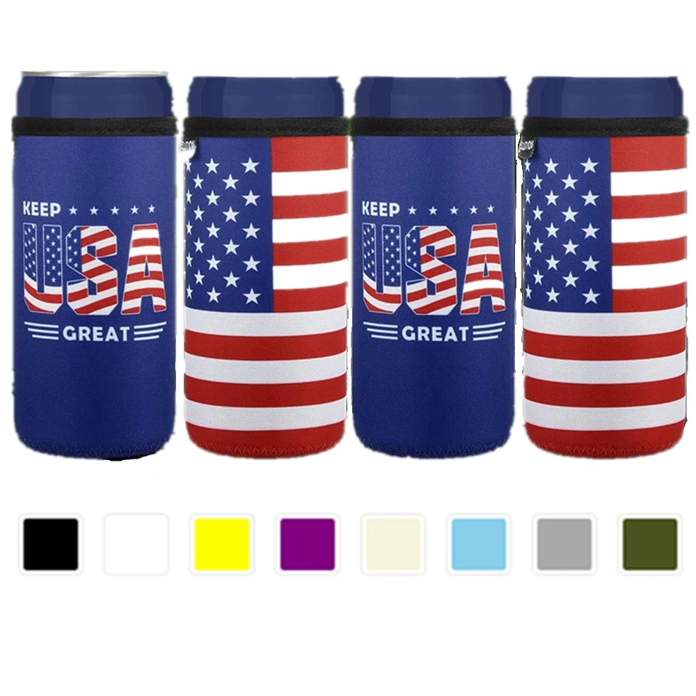 American Flag Neoprene Slim Can Coolie, custom koozie with logo imprint 1