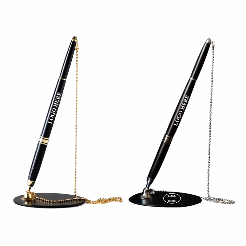 Attached Base Stand Desk Counter Signature Pens with Chain