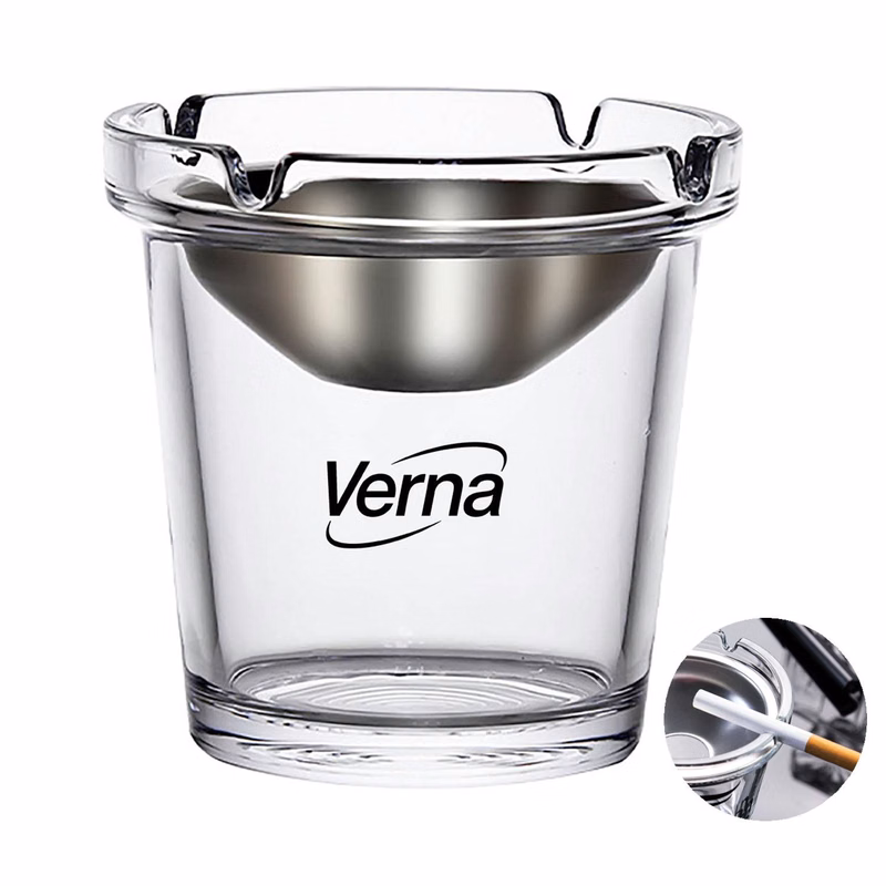 Car Funnel Glass Ashtray w/ Stainless Steel Lid