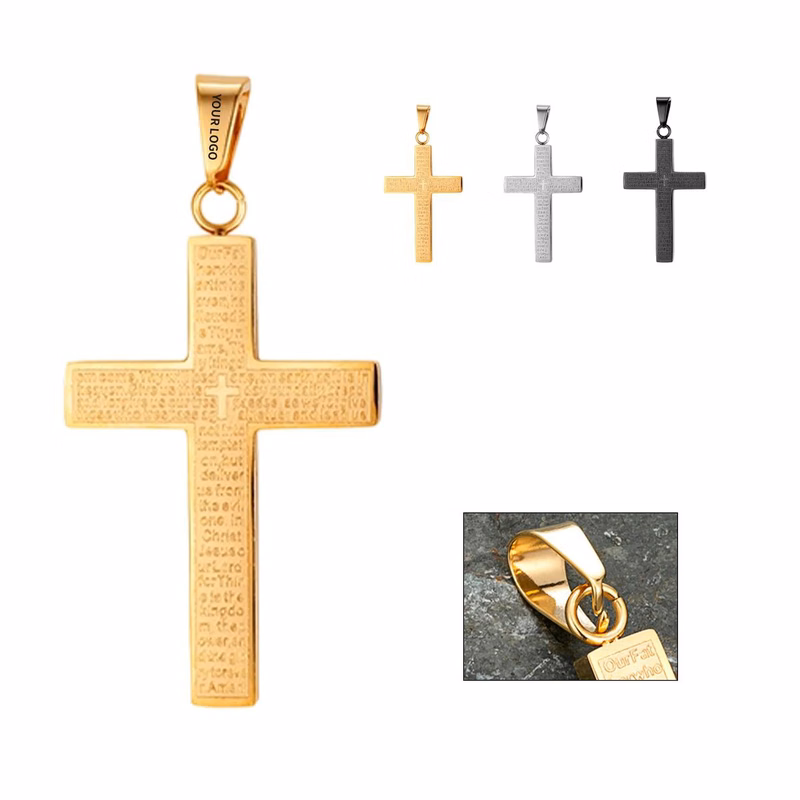 Minimalist Cross Necklace in Polished Metal Finish