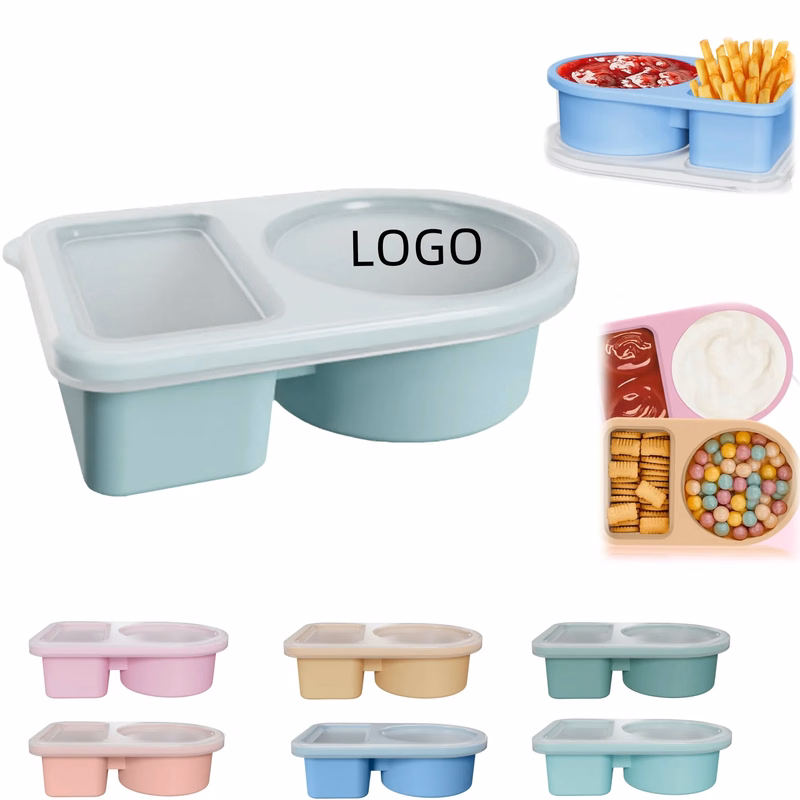 SIlicone Condiment Container Snack Sauce Box 2 Compartment