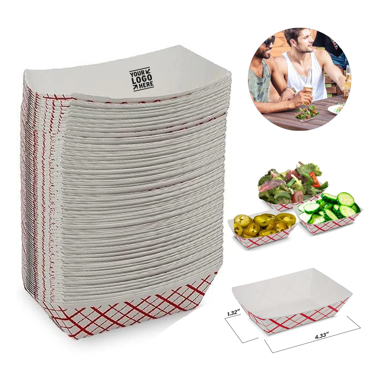 4*3*2 Inch 1/4 lb Small Disposable Plaid Classy Paper Food Boat Tray 1