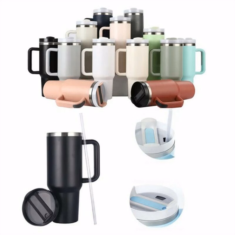 40oz Portable Car Tumbler With Handle And Straw