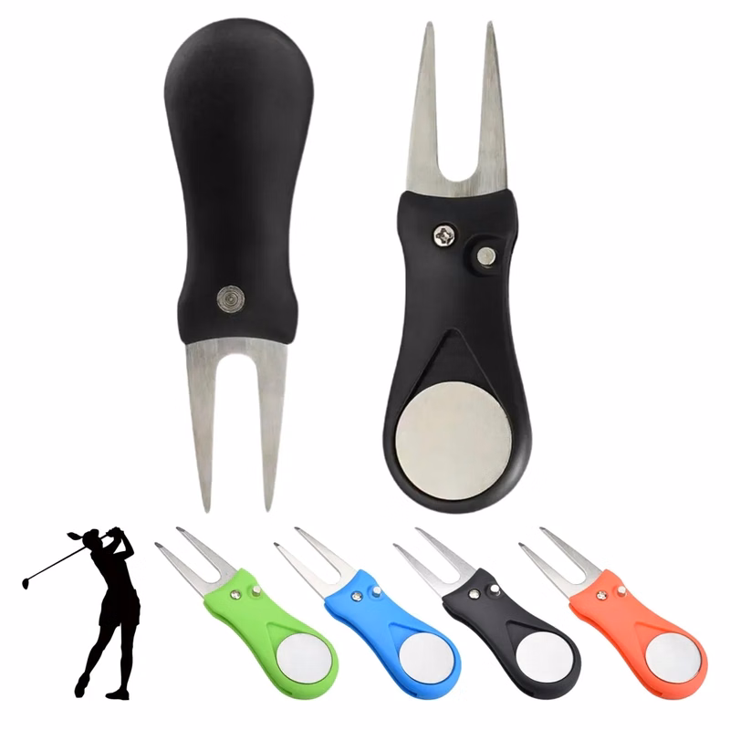 Foldable Golf Divot Tool Ball Marker Magnetic Pop-up Button